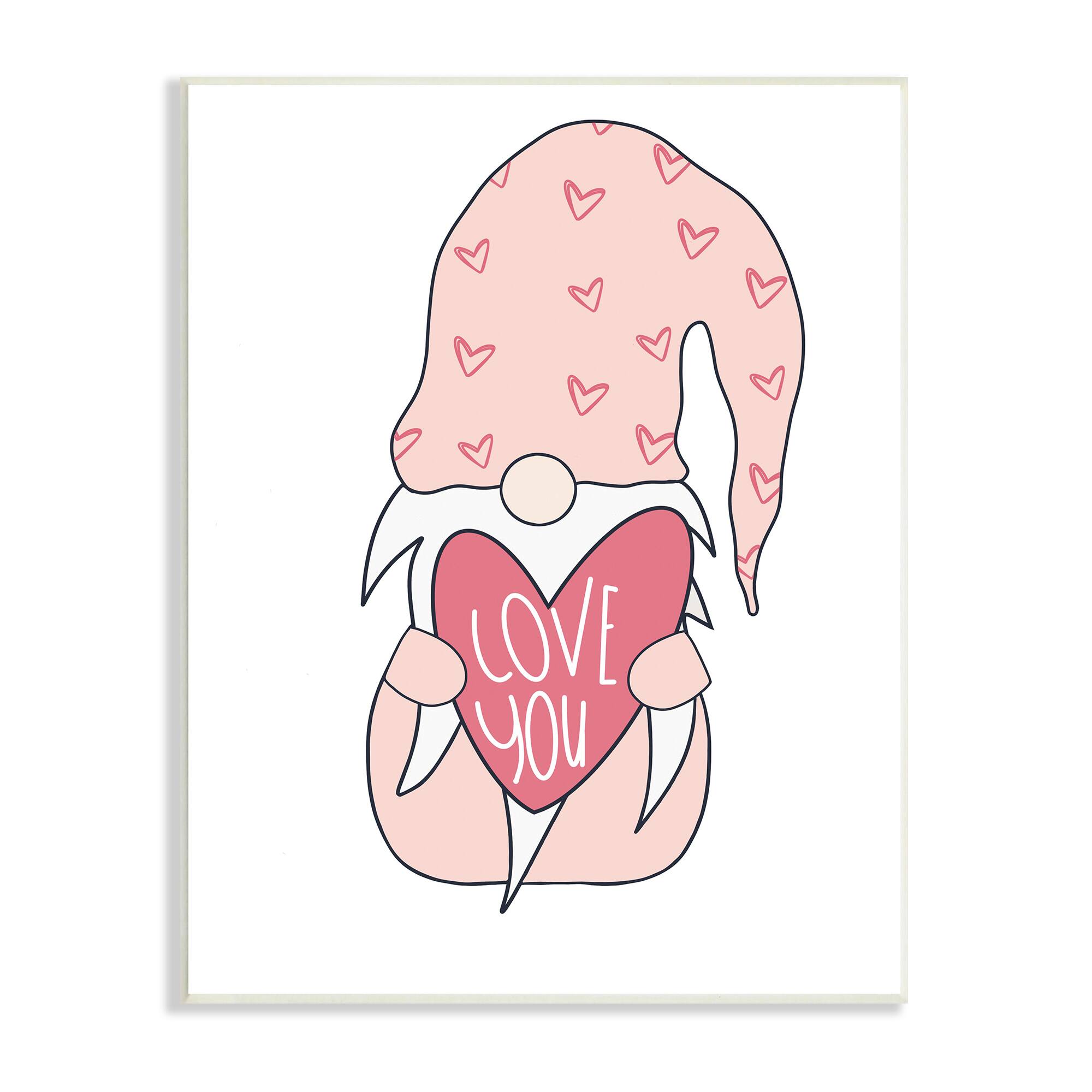 Stupell Industries Cute Pink Gnome Love You Sentiment Big Heart Wall Plaque